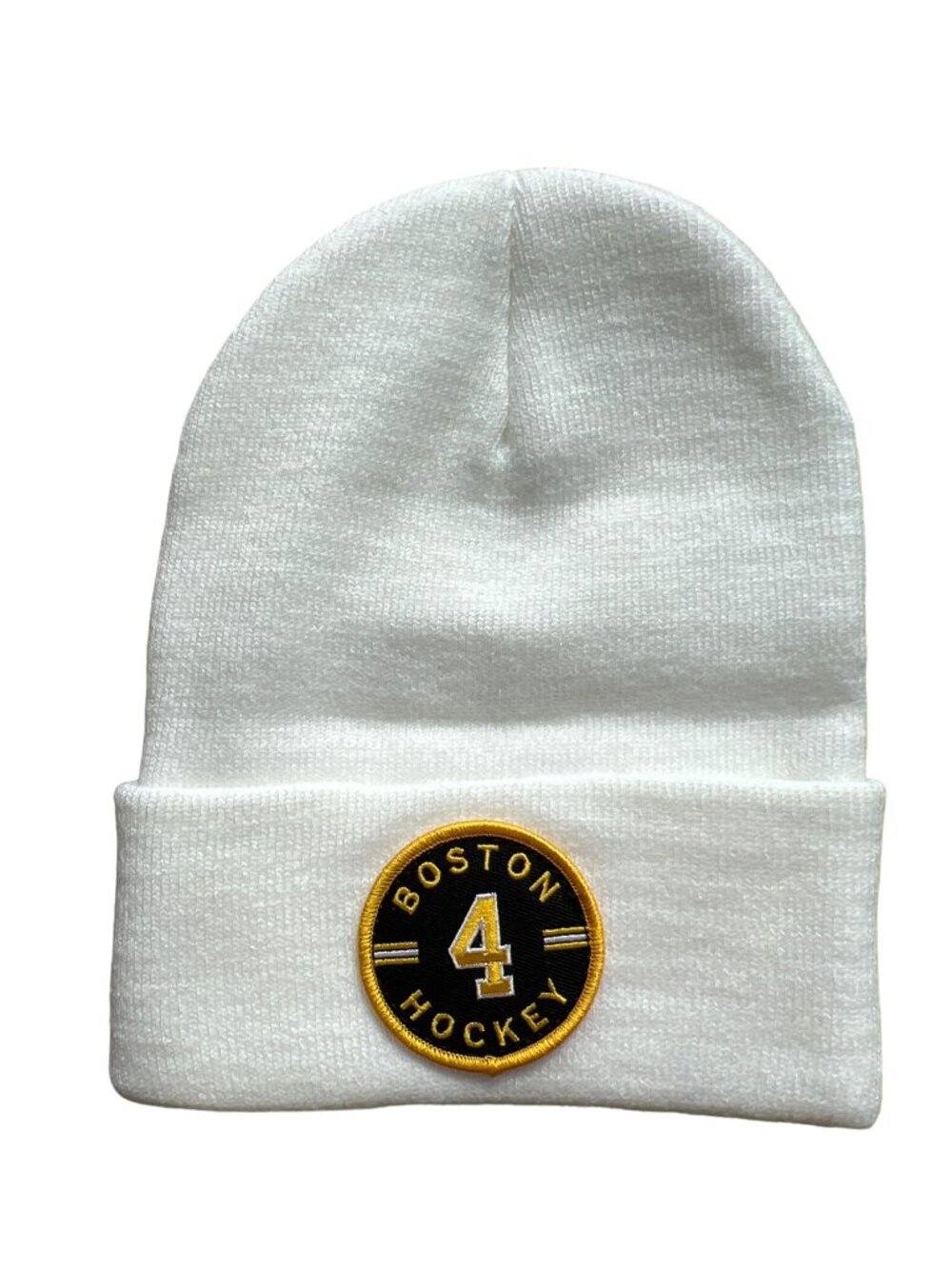 Beechfield Beanie Hat One Size Boston Hockey White Acrylic 4 Circle Patch Knit